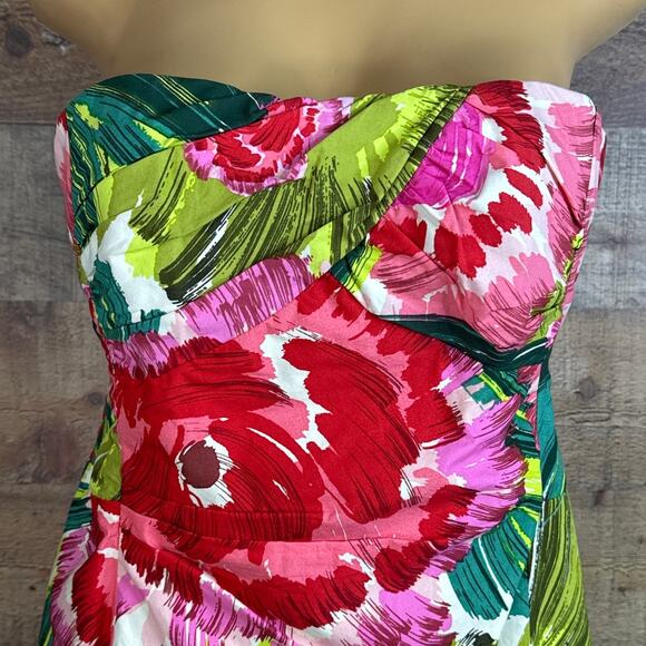 Nanette Lepore Dis Rose Tropical Floral Strapless Sheath Dress Size 10 - Picture 3 of 12